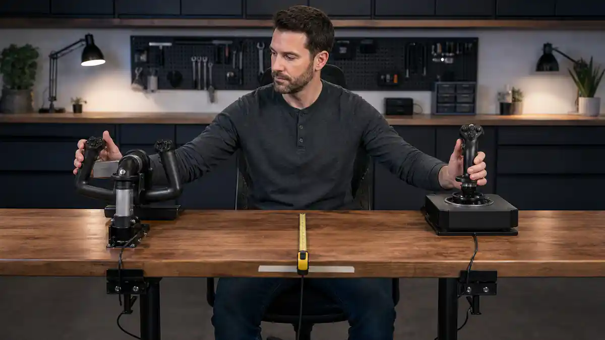 Yoke and flight stick compared side by side for reach and mounting